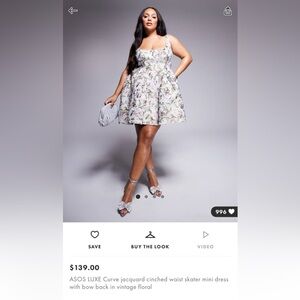 ASOS LUXE Curve jacquard cinched waist mini dress w/ bow back in vintage floral